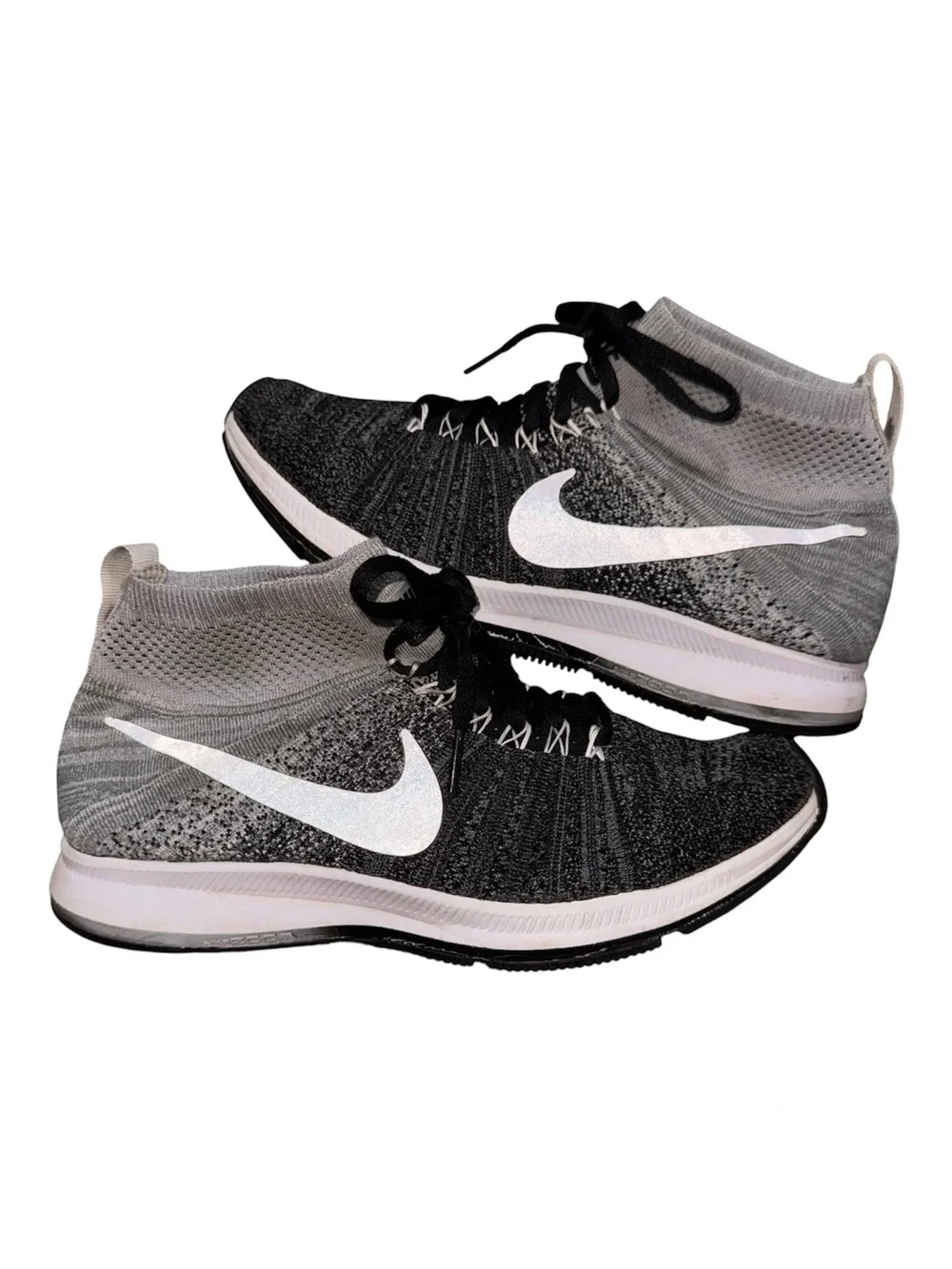 Nike Kids Black and Gray Flyknit High-Top Sneakers with White Swoosh
